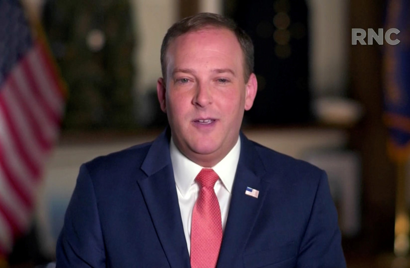  US Representative Lee Zeldin (R-NY) speaks during the largely virtual 2020 Republican National Convention broadcast from Washington, US August 26, 2020. (credit: 2020 REPUBLICAN NATIONAL CONVENTION/HANDOUT VIA REUTERS)