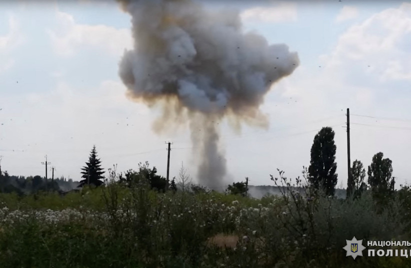  Smoke rises after a missile strike, amid Russia's invasion of Ukraine, in Pokrovsk, Donetsk region, Ukraine in this screen grab taken from a handout video released July 16, 2022. (credit: State National Police of Ukraine/Handout via REUTERS)