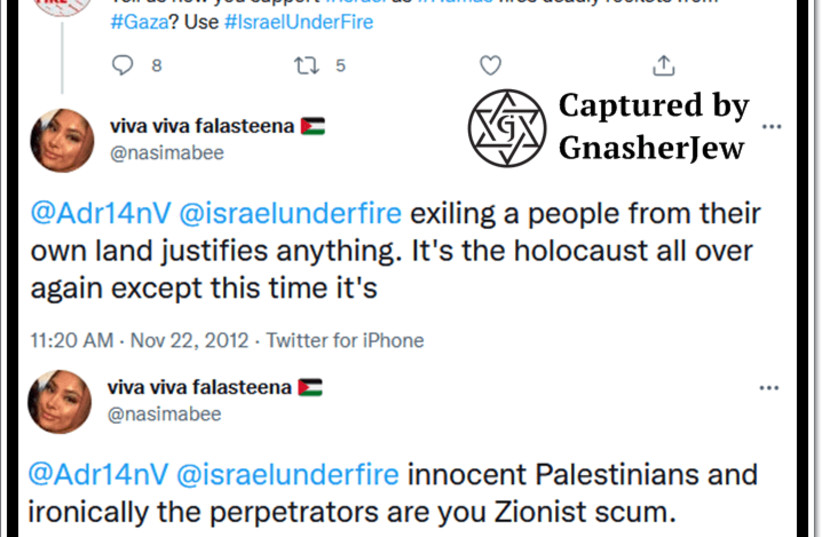  Tweets by Nasima Begum claiming Israel was conducting a Holocaust against the Palestinians. (credit: Screenshot/GnasherJew)