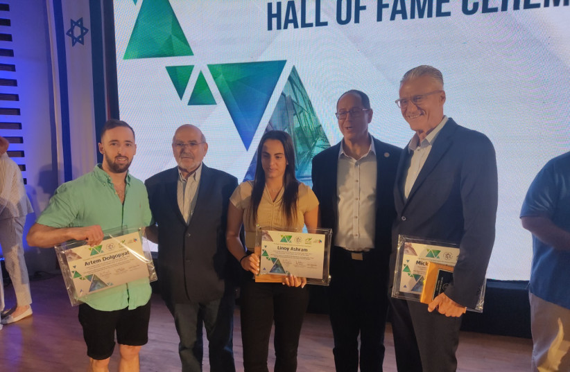  Miki Berkovich, Artem Dolgopyat, and Linoy Ashram were inducted into the International Jewish Sports Hall of Fame. (photo credit: Galai PR)