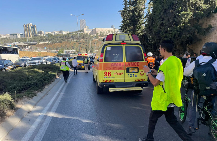  Scene of a stabbing attack in Ramot, Jerusalem, July 19, 2022 (photo credit: MAGEN DAVID ADOM)