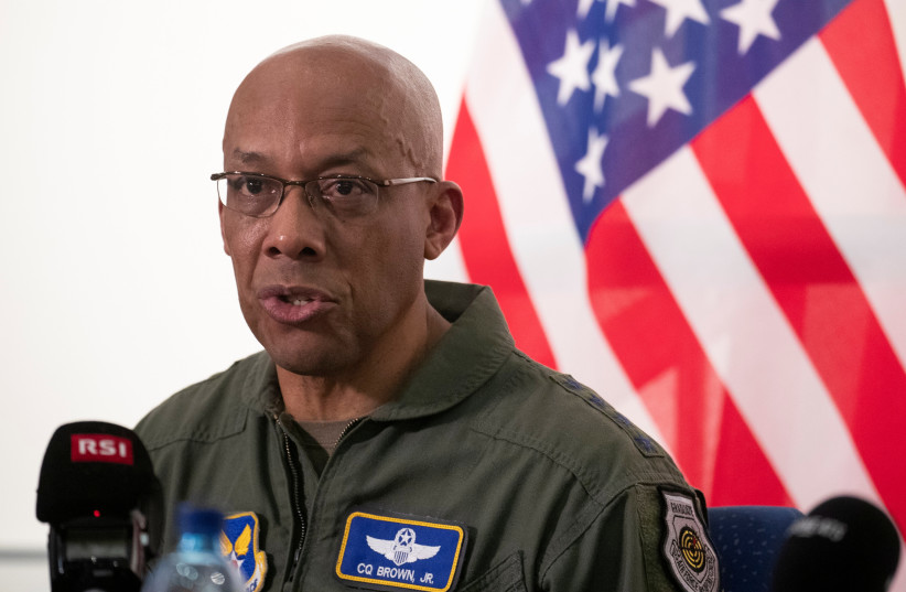  Chief of Staff of the U.S. Air Force General Brown Jr. addresses a news conference in Payerne (photo credit: REUTERS/ARND WIEGMANN)