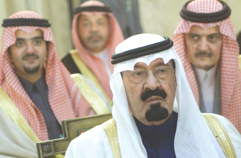  THEN-CROWN PRINCE Abdullah leads the Saudi delegation to an Arab League summit in Beirut, in 2002, at which the Arab Peace Initiative was endorsed.  (photo credit: JAMAL SAIDI/ REUTERS)