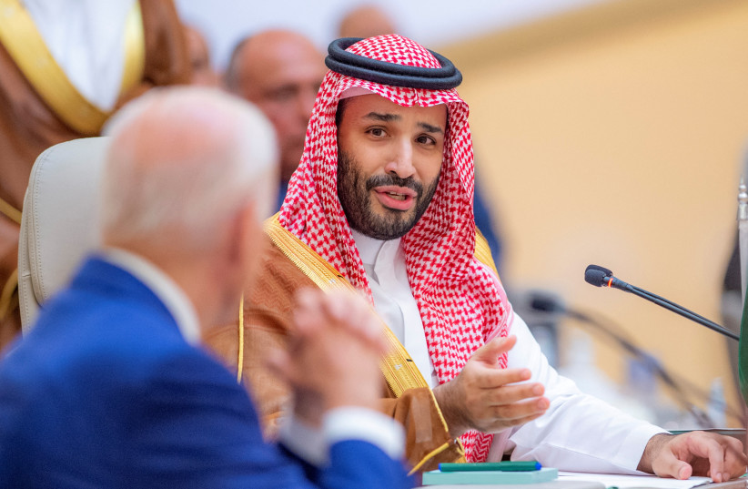 SAUDI CROWN Prince Mohammed bin Salman speaks to US President Joe Biden during the Jeddah Security and Development Summit, earlier this month.  (credit: BANDAR ALGALOUD/COURTESY OF SAUDI ROYAL COURT/REUTERS)