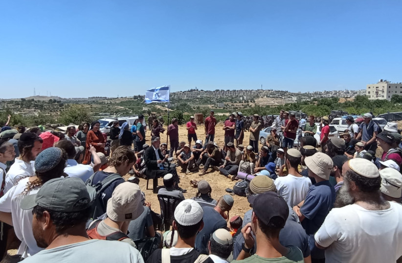   Settler youth at Hilltop 26 near Kiryat Arba, one of the protest points for outpost settlement, July 21, 2022. (credit: NAHALA SETTLEMENT MOVEMENT)