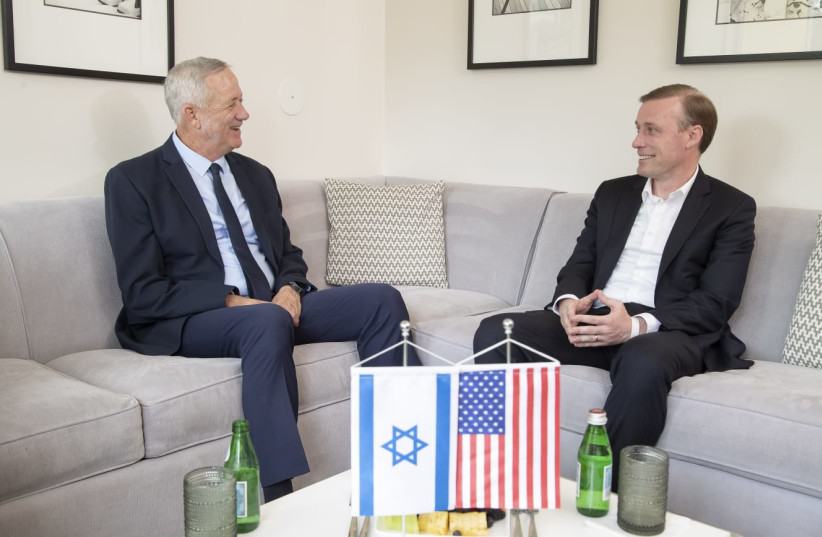  Israeli Defense Minister Benny Gantz is seen meeting with US National Security Advisor Jake Sullivan. (photo credit: Hal Williams)