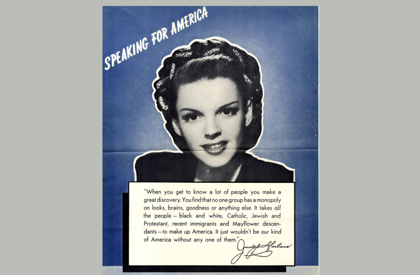 Judy Garland appears in a 1946 magazine advertisement, from ''Confronting Hate: 1937-1952.''  (credit: AMERICAN JEWISH COMMITTEE)