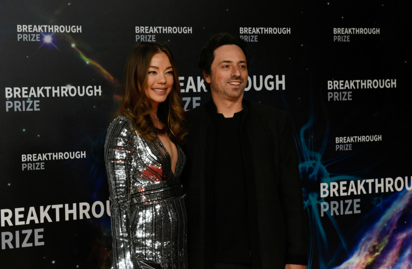 Sergey Brin and Nicole Shanahan attend the eighth annual Breakthrough Prize awards in Mountain View, California, US, November 3, 2019 (credit: REUTERS/KATE MUNSCH)