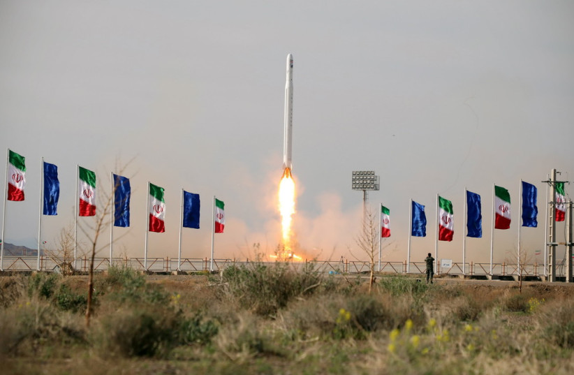  A first military satellite named Noor is launched into orbit by Iran's Revolutionary Guards Corps, in Semnan, Iran April 22, 2020.  (credit: WANA/SEPAH NEWS VIA REUTERS)
