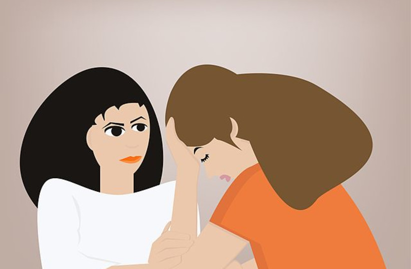  Mental health: illustrative drawing of two girls talking (photo credit: PIXABAY/WIKIMEDIA)