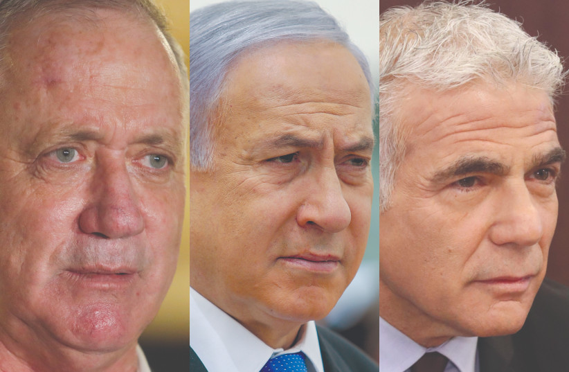  Premier candidates: Benny Gantz, Benjamin Netanyahu and Yair Lapid. (credit: MARC ISRAEL SELLEM)