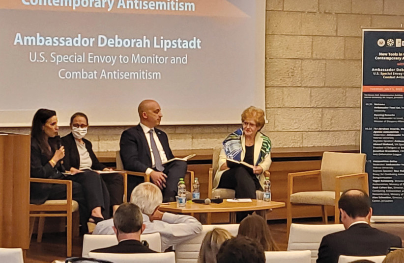 US Special Envoy Deborah Lipstadt (right) participates in the Hebrew University seminar on antisemitism. (photo credit: HEBREW UNIVERSITY)
