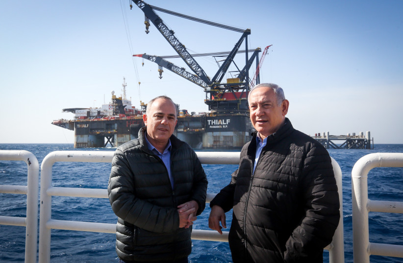  ENERGY AND water minister: Visiting the Leviathan rig near Caesarea with prime minister Benjamin Netanyahu, 2019. (credit: MARC ISRAEL SELLEM)