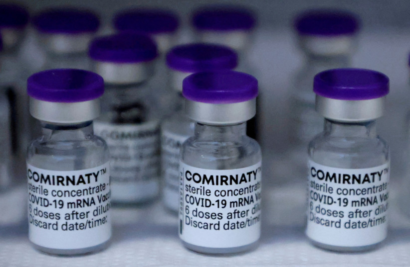  Vials of the Pfizer-BioNTech Comirnaty coronavirus disease (COVID-19) vaccine are pictured in a General practitioners practice in Berlin, Germany, April 10, 2021. (credit: REUTERS)