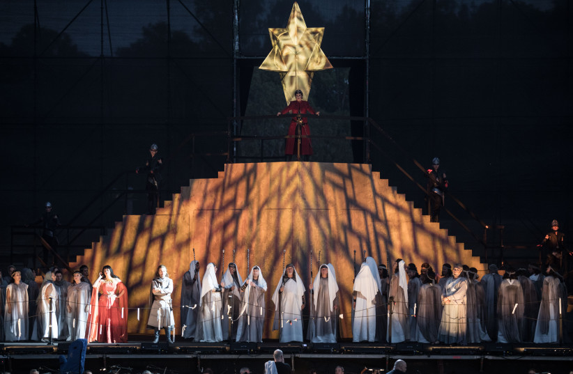  A dress rehearsal for the performance of Nabucco, an opera by Giuseppe Verdi, at the Yarkon Park in Tel Aviv, on August 8, 2018.  (photo credit: HADAS PARUSH/FLASH90)