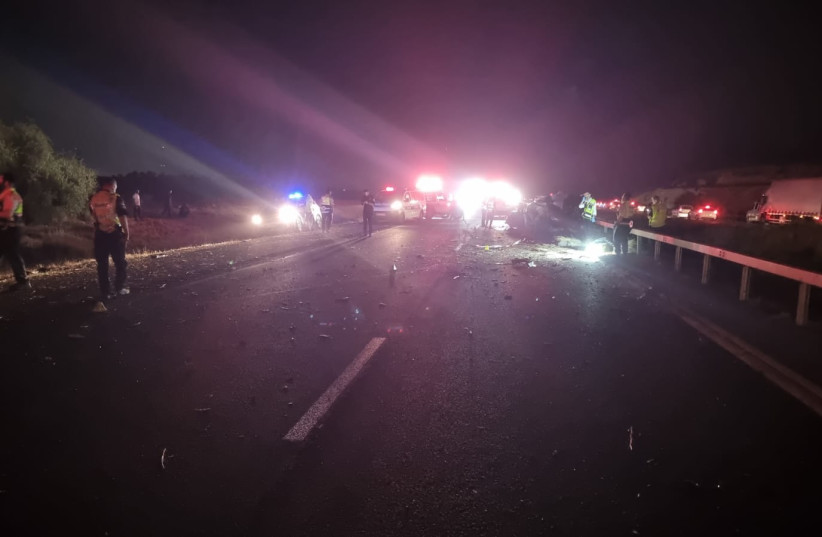  Scene of car crash on Highway 6, July 28, 2022 (credit: ISRAEL POLICE)