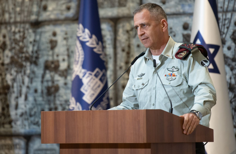  Chief of Staff Lt.-Gen Aviv Kohavi. speaking at the appointment of president’s first female military aide, July 31, 2022. (credit: IDF SPOKESPERSON UNIT)
