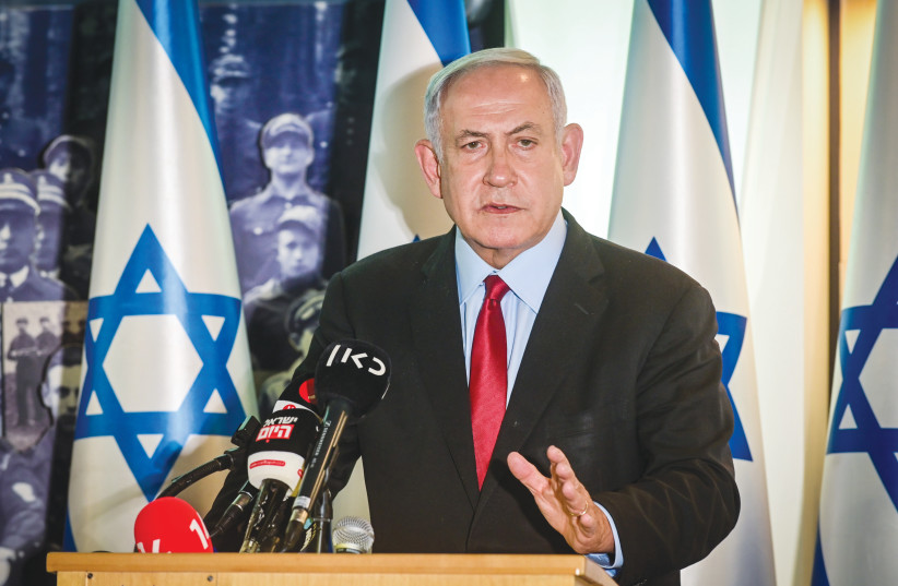  OPPOSITION LEADER Benjamin Netanyahu speaks to the media at Likud headquarters in Tel Aviv, last week (credit: AVSHALOM SASSONI/FLASH90)