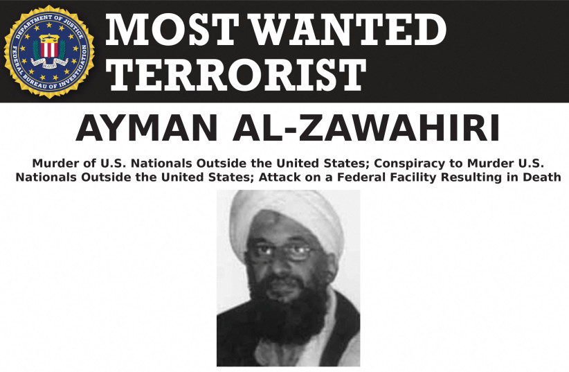  Al Qaeda leader Ayman al-Zawahiri appears in an undated FBI Most Wanted poster (credit: FBI/HANDOUT VIA REUTERS)