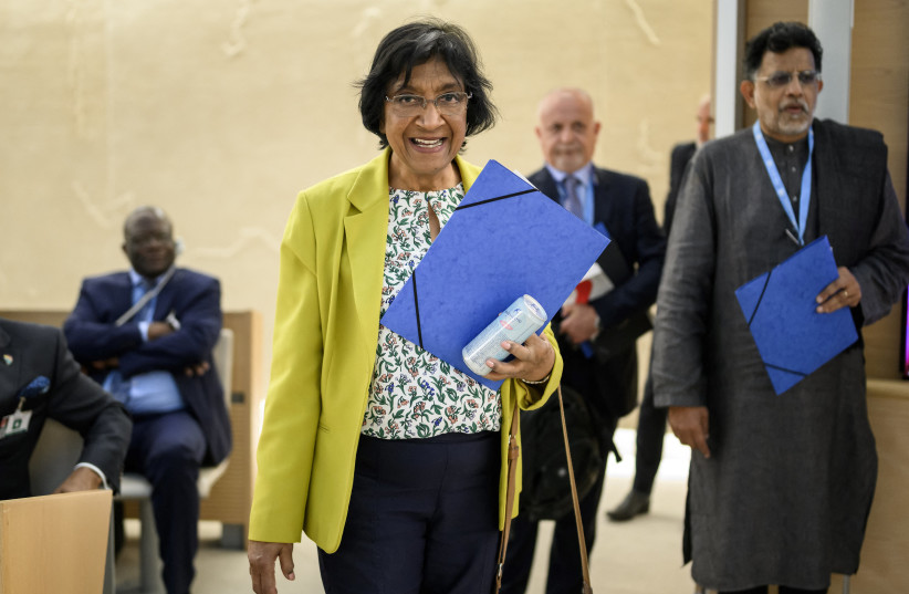  Former UN human rights chief and lead of a international commission of inquiry into alleged crimes committed during the latest conflict between Israel and the Islamist group Hamas in Gaza, Navi Pillay arrives to deliver her report on the opening day of the 50th UNHRC session, June 13, 2022. (photo credit: Fabrice Coffrini/AFP via Getty Images)