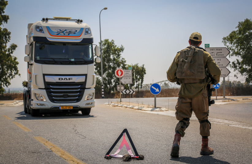 Israeli soldiers block roads near the border with the Gaza Strip on August 2, 2022. (photo credit: FLASH90)