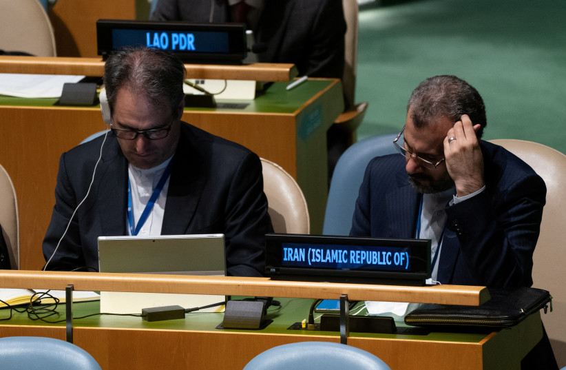  Delegates from Iran attend the Nuclear Non-Proliferation Treaty review conference in New York City, New York, US, August 1, 2022. (photo credit: REUTERS/DAVID 'DEE' DELGADO)
