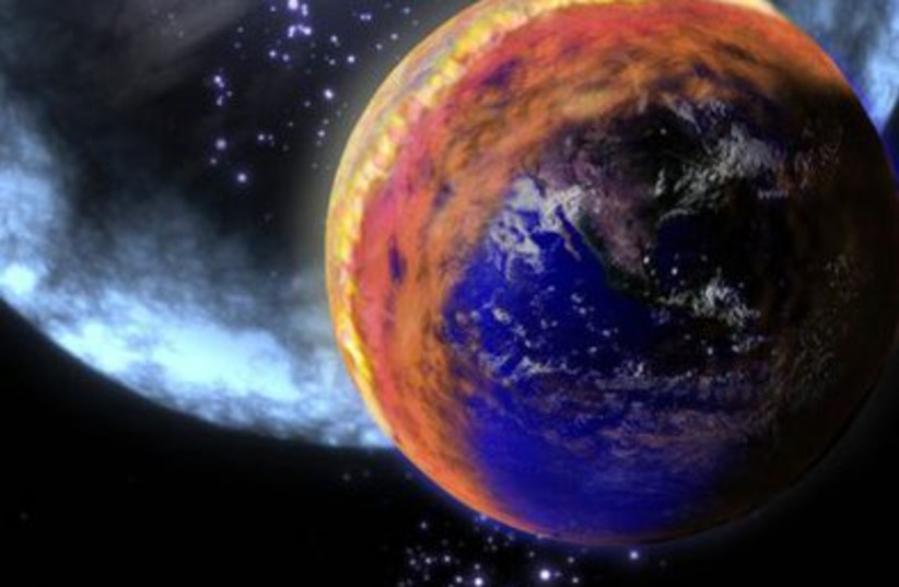  Artist’s impression of a gamma ray burst hitting the Earth. The gamma rays would trigger changes in the Earth’s atmosphere. (credit: NASA)