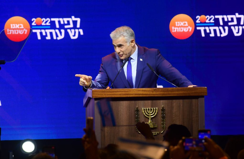  Prime Minister Yair Lapid at launch of Yesh Atid's elections campaign. (credit: AVSHALOM SASSONI/MAARIV)