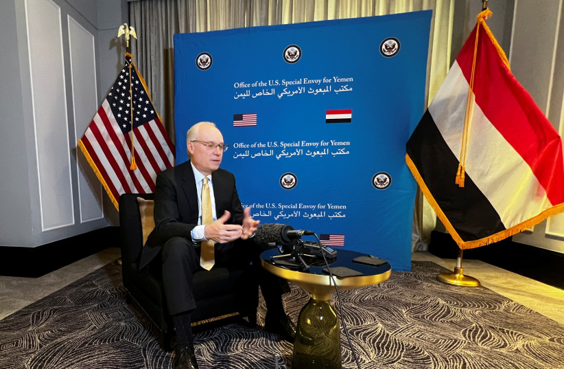 US special envoy for Yemen Tim Lenderking, attends an interview with Reuters in Amman, Jordan April 2, 2022. (credit: REUTERS/JEHAD SHELBAK)