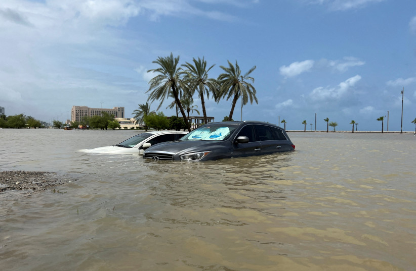  General view of flood water following a day of heavy rain in Fujairah, United Arab Emirates, July 28, 2022. (credit: REUTERS/ABDEL HADI RAMAHI)