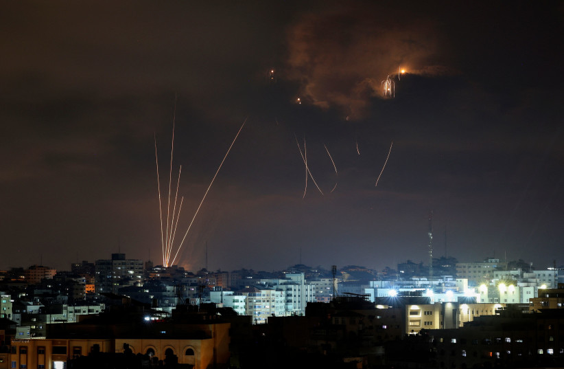  A picture taken on August 5, 2022, shows Palestinian rockets fired from Gaza City in retaliation to earlier Israeli airstrikes.  (credit: MOHAMMED ABED/AFP via Getty Images)