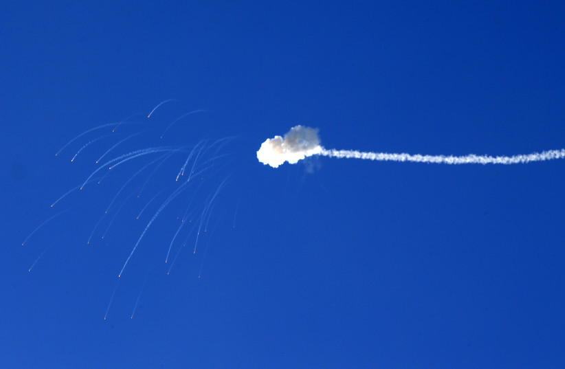  The Iron Dome intercepts rockets shot towards Israel from Gaza. (photo credit: JACK GUEZ/AFP VIA GETTY IMAGES)
