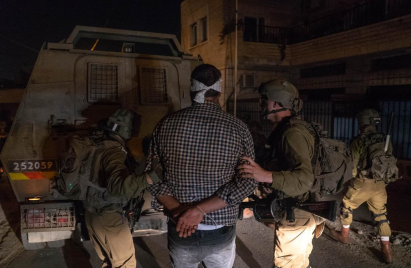  Joint IDF, Shin Bet and Border Police arrests of Islamic Jihad operatives in the West Bank, August 7, 2022.  (credit: IDF SPOKESPERSON UNIT)