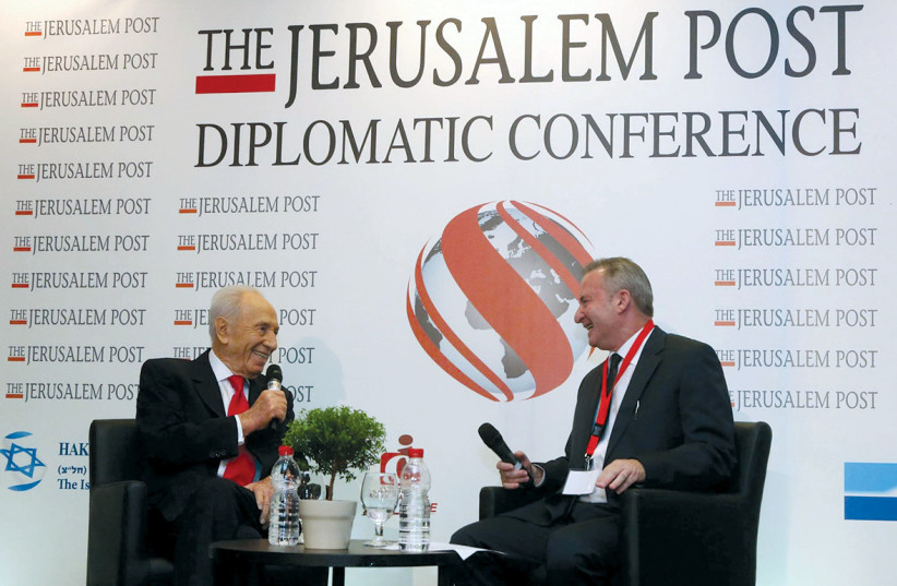 Interviewing Shimon Peres in Herzliya in 2013. (photo credit: MARC ISRAEL SELLEM)