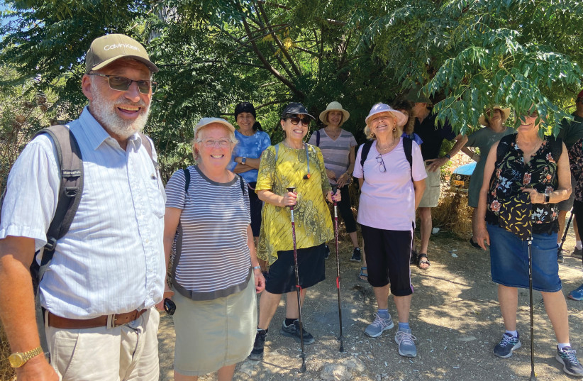  AT LEFT with wife, Judy, in the Ein Kerem Valley with the In and Around Jerusalem Hiking Club. (photo credit: Courtesy Arnold Slyper)