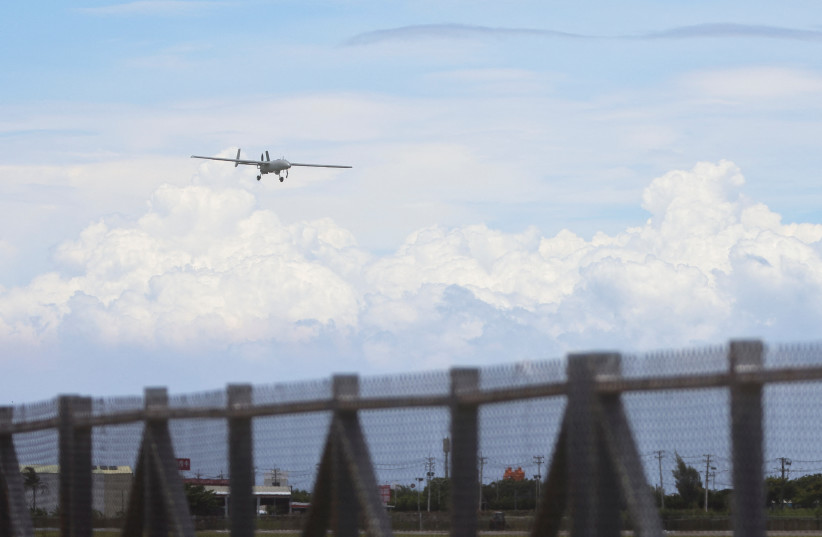  An Albatross unmanned aerial vehicle (UAV), prepares for landing during a military exercise at the Hengchun airport in Pingtung county, southern Taiwan August 9, 2022.  (credit: REUTERS/ANN WANG)