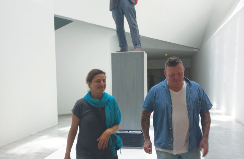  WITH THE writer and the sculpture ‘Francesco,’ a few hours before the exhibition opening. (credit: BASIA MONKA)