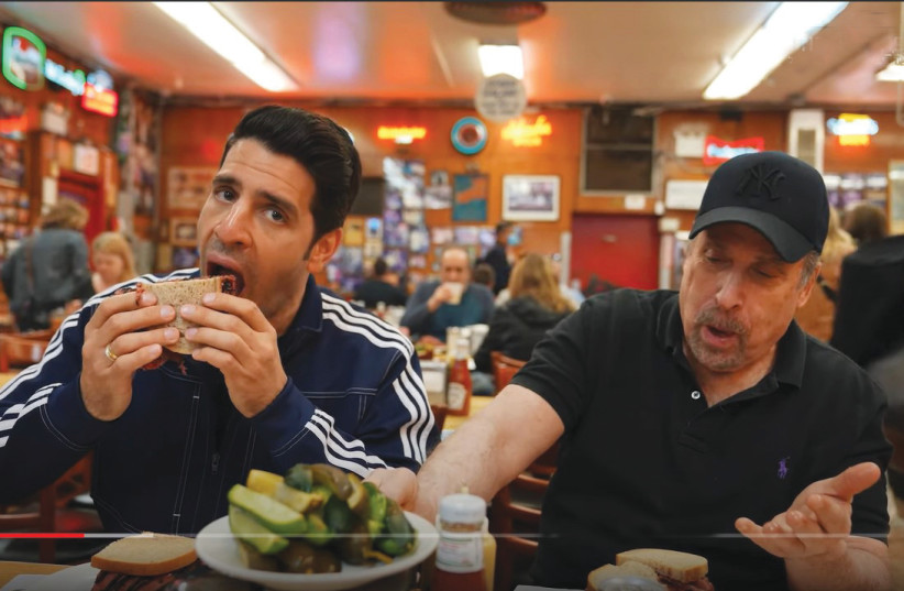  ORI LAIZEROUVICH and Paul Weissman of the Lower East Side Jewish Conservancy at Katz's Deli in NYC while filming 'Jewish Foodie'. (photo credit: RUDERMAN FAMILY FOUNDATION)