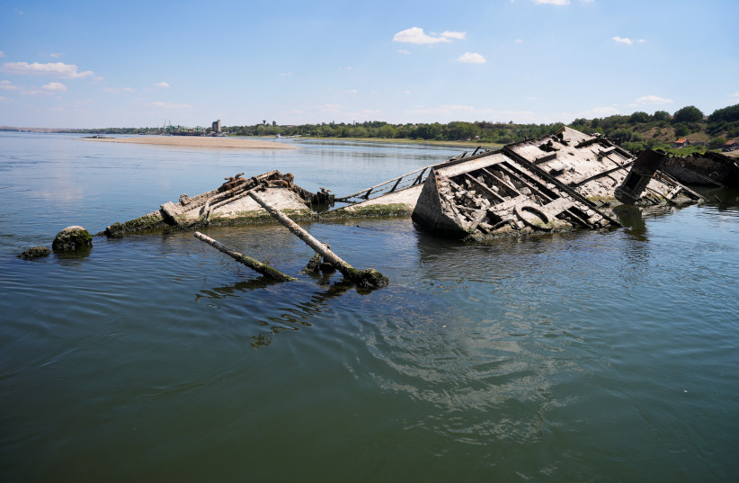  Wreckage of a World War Two Nazi German warship is seen in the Danube in Prahovo, Serbia August 18, 2022. (photo credit: Fedja Grulovic/Reuters)