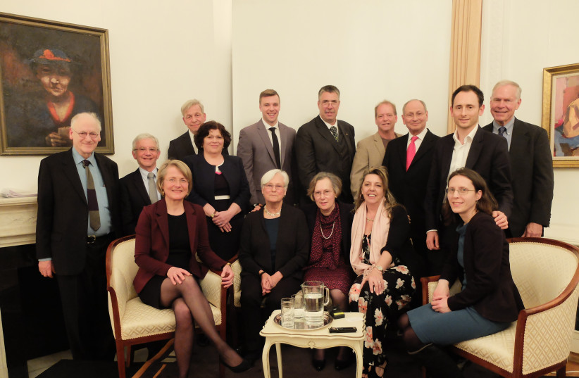 Friederike Fechner, third from left, and members of the extended Blach family at the German embassy in London, April 2018. (credit: COURTESY/FRIEDERIKE FECHNER/VIA JTA)
