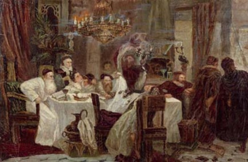 La peinture représente des crypto-juifs tenant un seder de la Pâque en secret. (crédit photo : Wikimedia Commons)