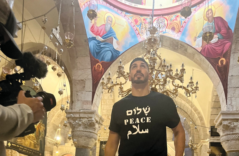 Freedom addresses his Christian followers from the Church of the Holy Sepulcher. (credit: MAAYAN HOFFMAN)