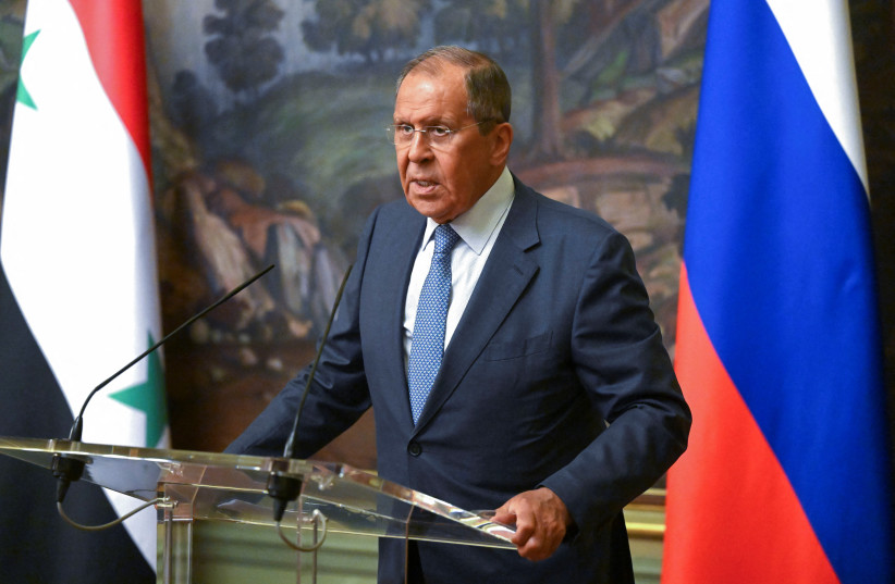  Russian Foreign Affairs Minister Sergei Lavrov attends a news conference with his Syrian counterpart Faisal Mekdad in Moscow, Russia August 23, 2022.  (credit: Natalia Kolesnikova/Pool via REUTERS)