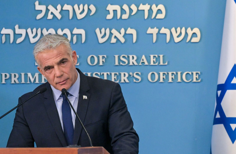  Prime Minister Yair Lapid briefs foreign press on the Iran Deal and Israel's opposition to it. (photo credit: KOBI GIDEON/GPO)
