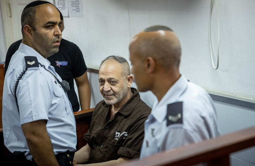  Sheikh Bassam Al-Saadi, leader of the Islamic Jihad movement in the West Bank, brought to a court hearing at Ofer Military Prison, outside of Jerusalem, on August 25, 2022 (photo credit: YONATAN SINDEL/FLASH90)