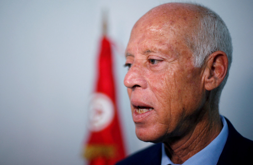 Presidential candidate Kais Saied speaks during an interview with Reuters, as the country awaits the official results of the presidential election, in Tunis, Tunisia, September 17, 2019. (credit: REUTERS/MUHAMMAD HAMED/FILE PHOTO)