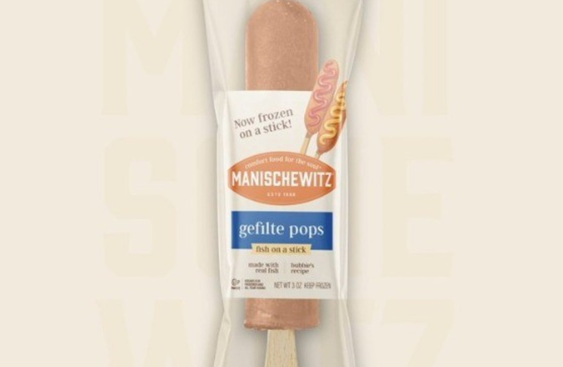  Manischewitz's (hopefully) joke product, frozen gefilte fish dog pops.  (photo credit: Manischewitz Twitter account)