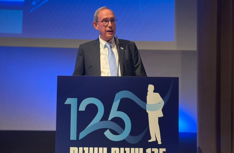  Diaspora Affairs Minister Nachman Shai gives a speech at the 125th anniversary of the First Zionist Congress. (photo credit: DIASPORA AFFAIRS MINISTRY)