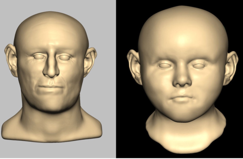  Shows images, from bones, of what an adult and a child would have looked like. (credit: Liverpool John Moores University)