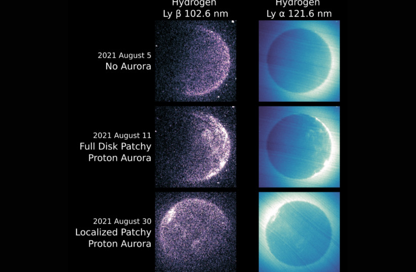  Diagram showing the atmosphere during a patchy proton aurora compared to no aurora. (credit: EMM/EMUS)